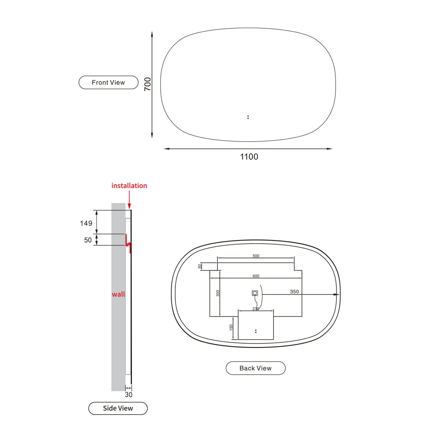 Valmont Horizontal Oval LED Mirror - Image 8