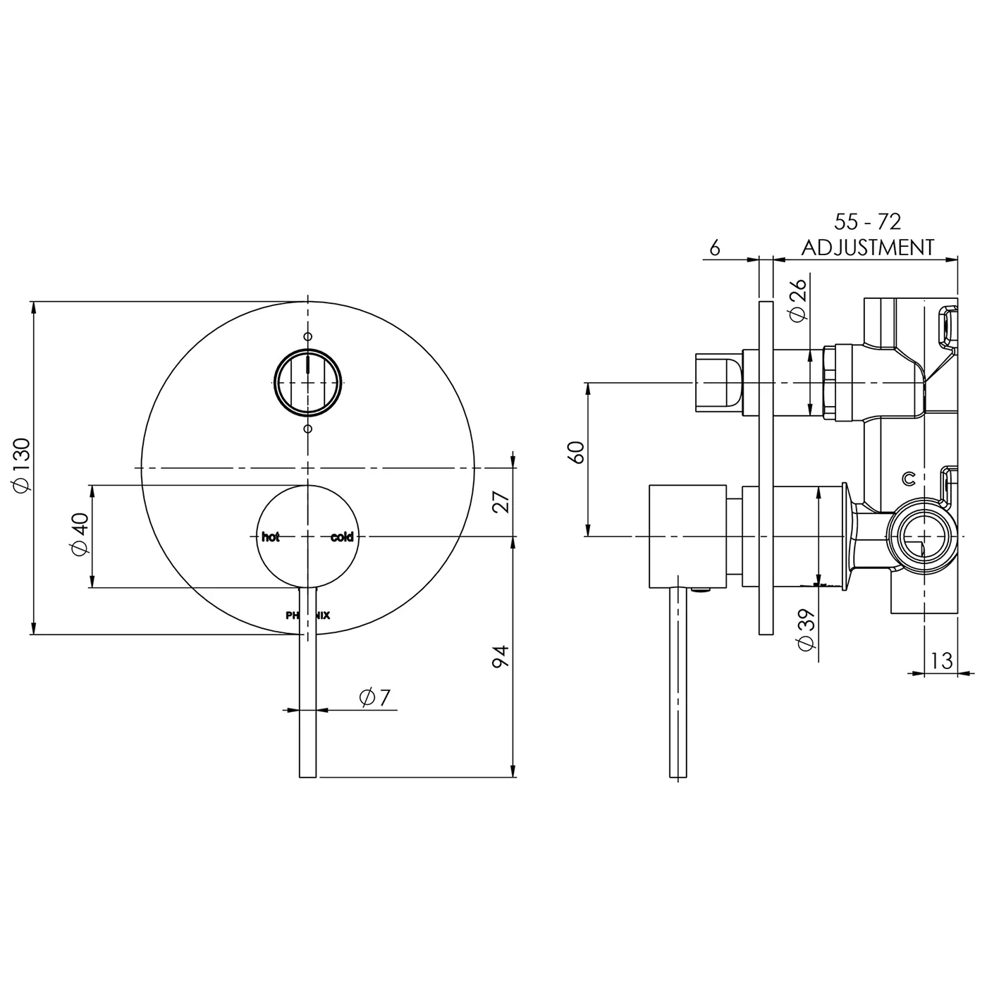Vivid Slimline SwitchMix Diverter Wall Mixer - Image 6